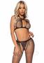 Leg Avenue Rhinestone Fishnet Keyhole Halter Top, G-string And Crotchless Tights (3 Pieces) - O/s - Black